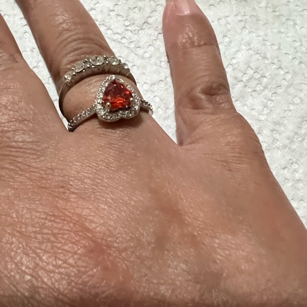Beautiful 2 silver tone with color stones rings size 7